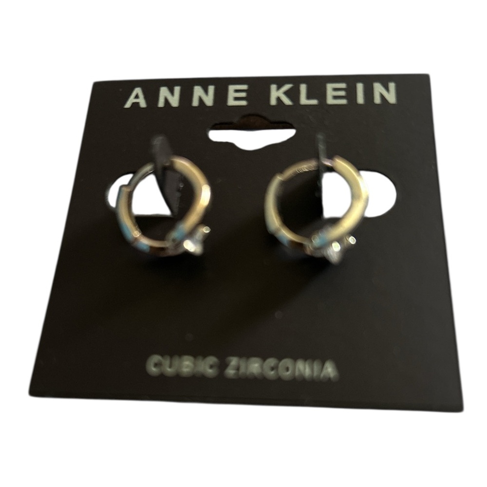 Anne Klein Silver Tone Cubic Zirconia Huggie Hoop Earrings